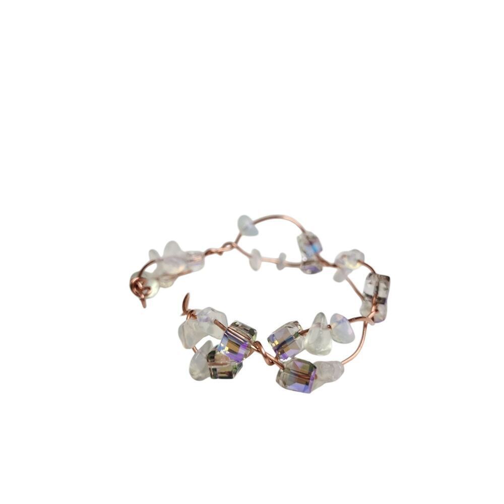 Handmade Purple Transparent Opalite Copper Wire Wrapped Glass Bead Bracelet - Picture 12 of 14